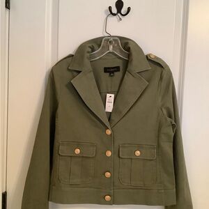 Talbots Utility Jacket in Burnt Olive with Gold Buttons.